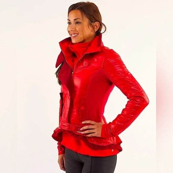 Lululemon Womens Red Power Pedal Peplum Ruffle Jacket - Picture 1 of 11